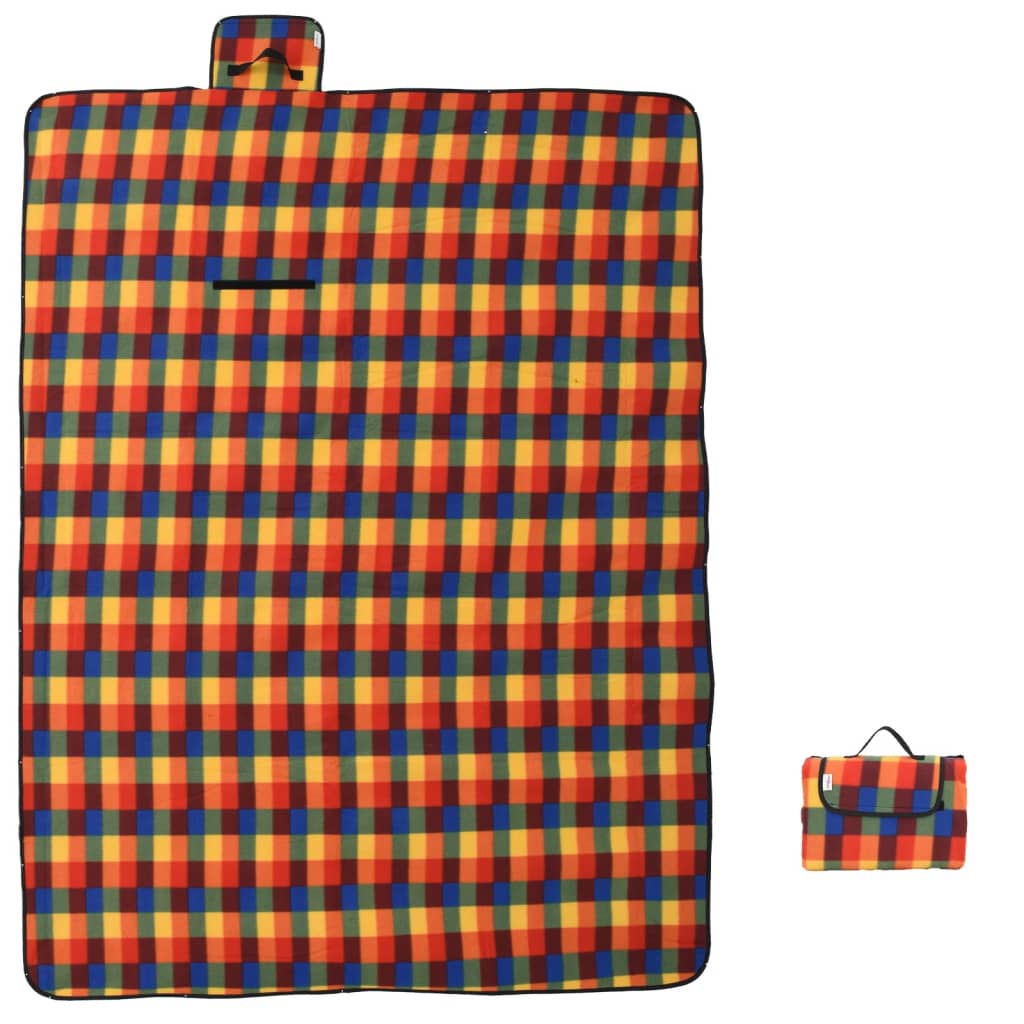 vidaXL Pătură picnic pliabilă, carouri multicolor, 200x150 cm catifea