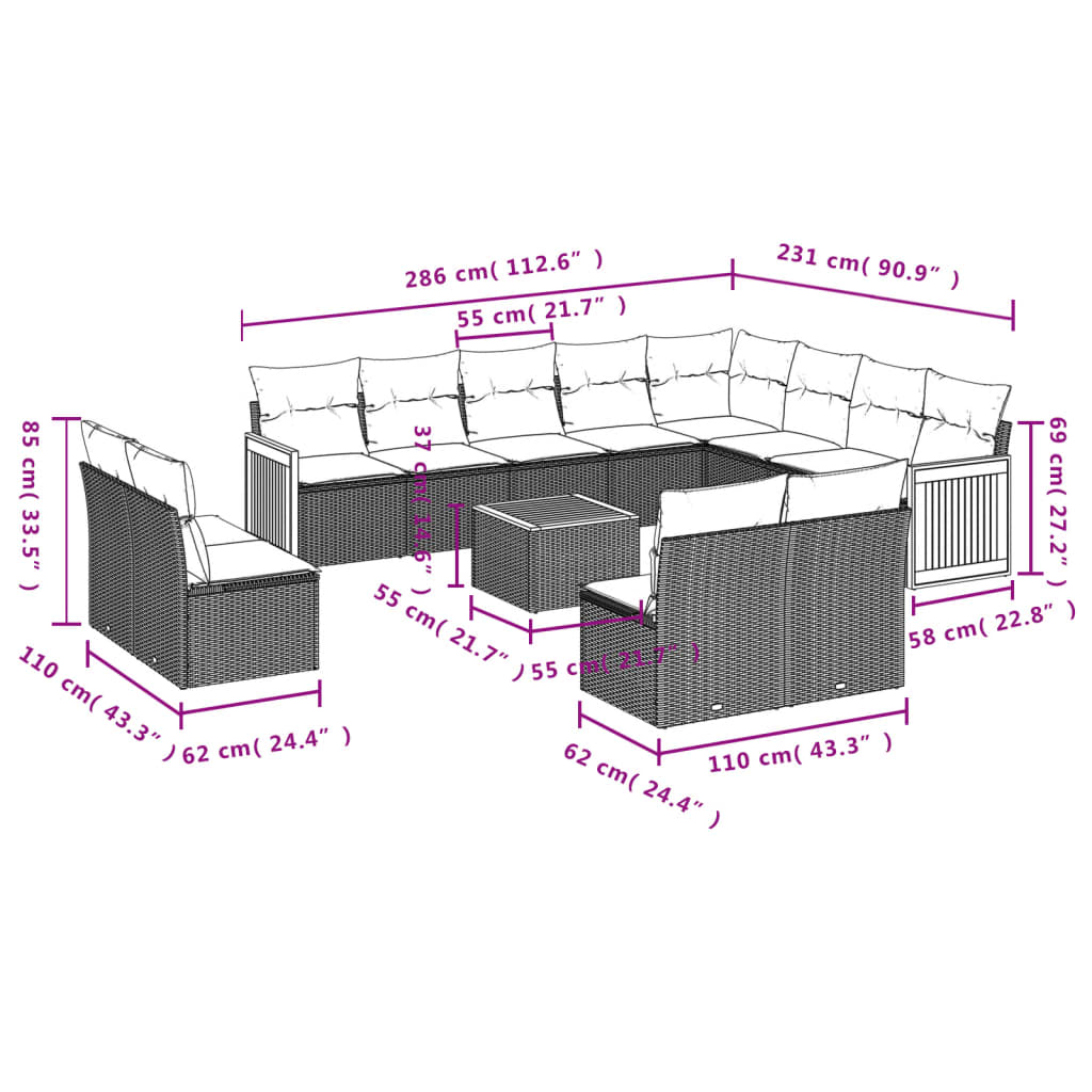 vidaXL Set mobilier de grădină cu perne, 13 piese, negru, poliratan