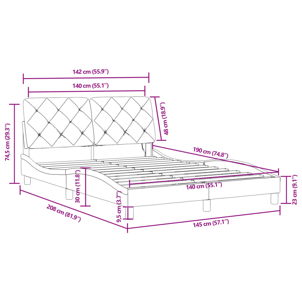 vidaXL Cadru de pat cu lumini LED, negru, 140x190 cm, catifea