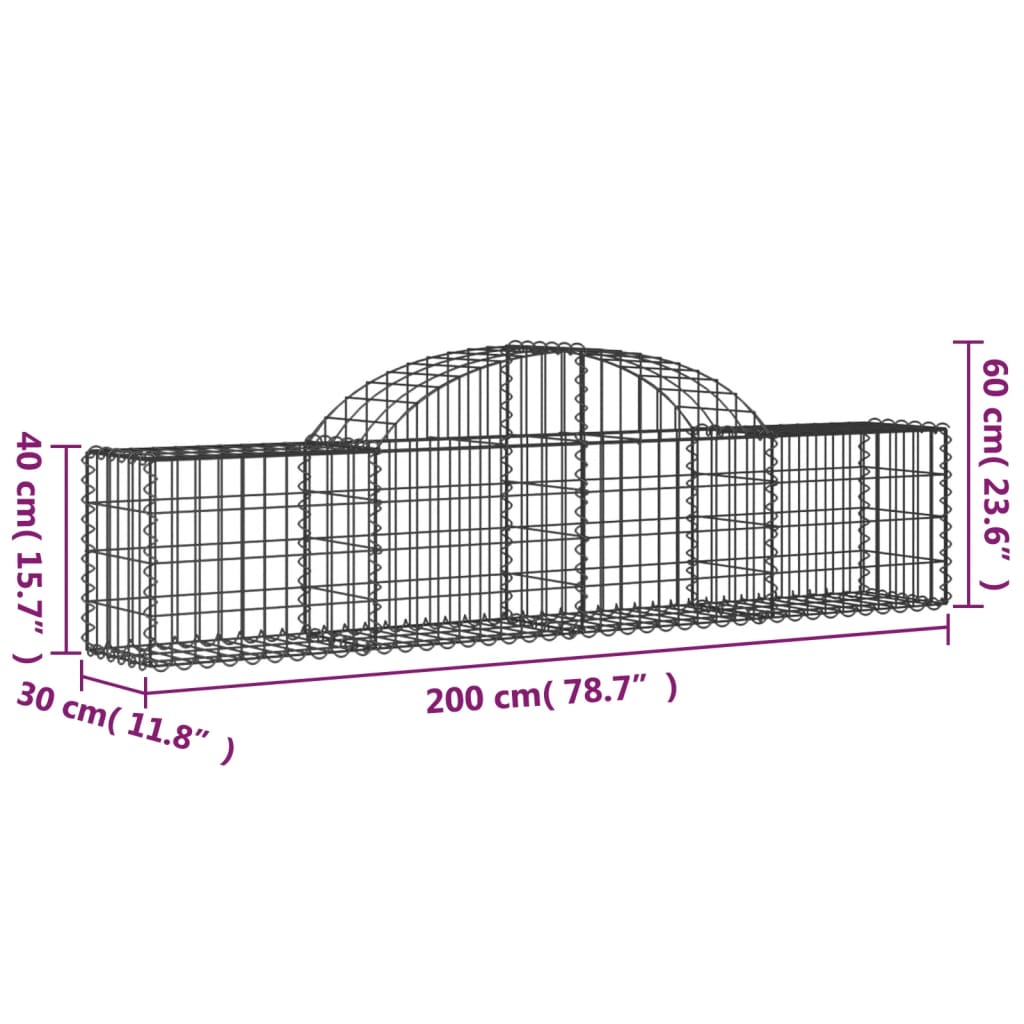 vidaXL Coșuri gabion arcuite 6 buc, 200x30x40/60 cm, fier galvanizat