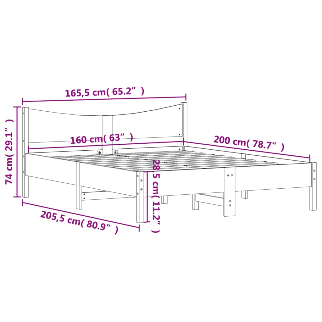 vidaXL Cadru de pat fără saltea, alb, 160x200 cm, lemn masiv pin