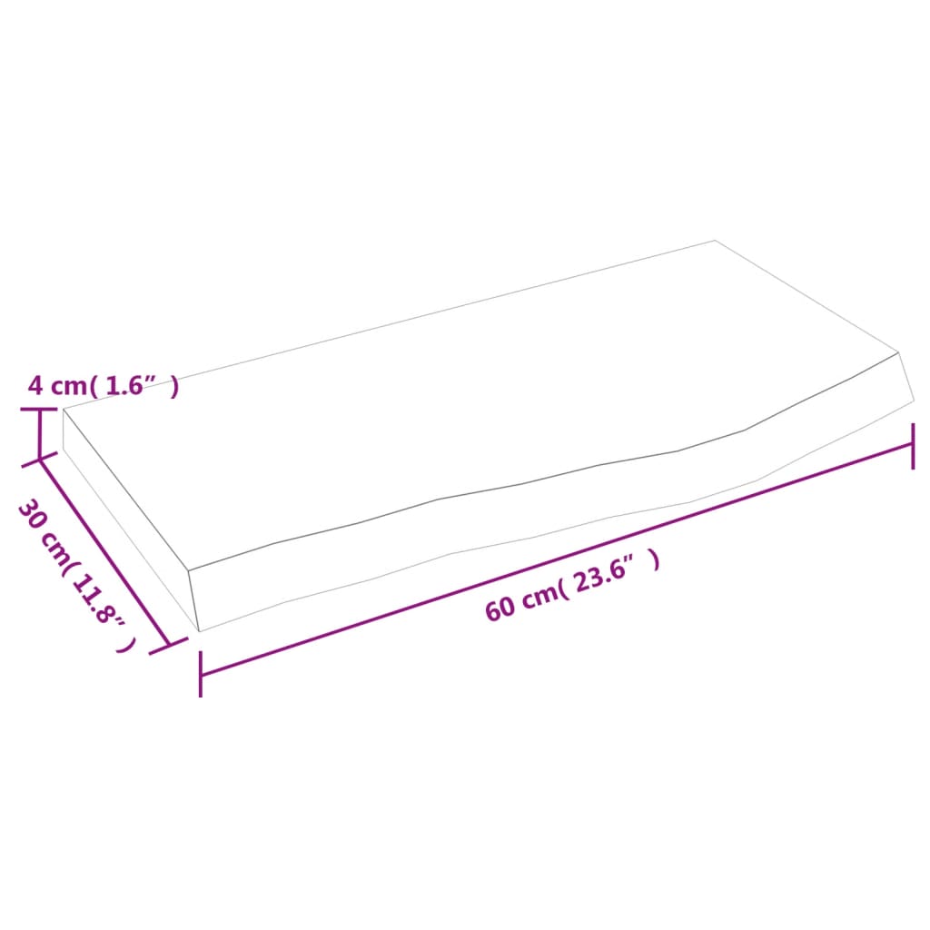 vidaXL Blat de baie, 60x30x4 cm, lemn masiv netratat