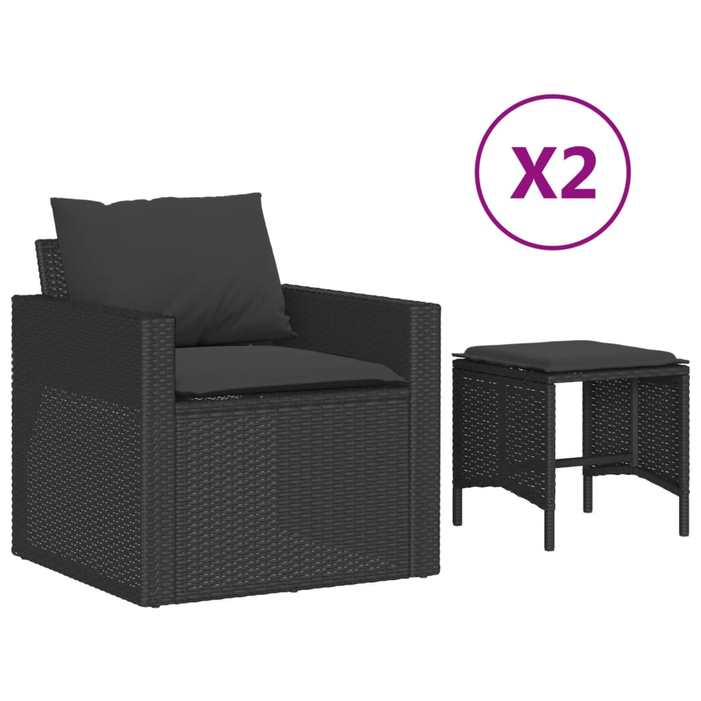 vidaXL Set mobilier de grădină cu perne, 4 piese, negru, poliratan