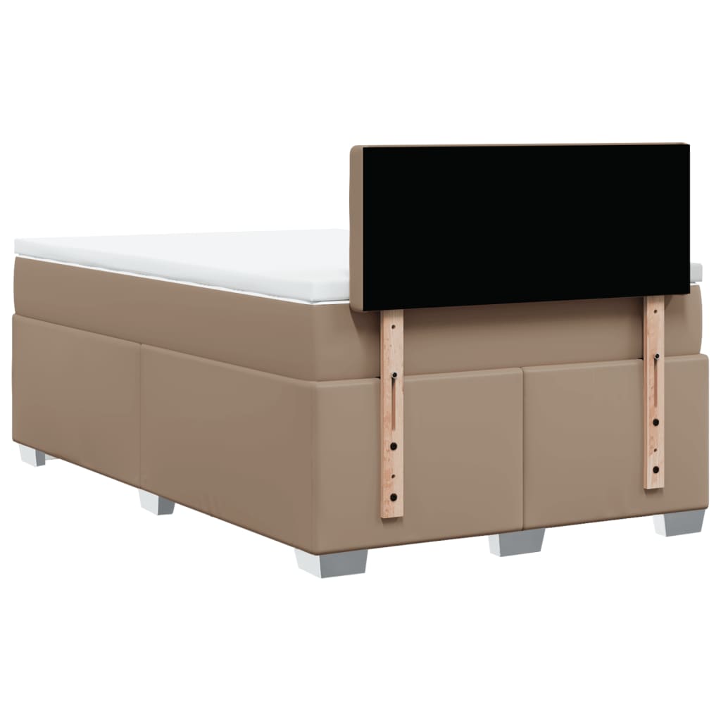 vidaXL Pat box spring cu saltea, cappuccino, 120x200cm piele ecologică