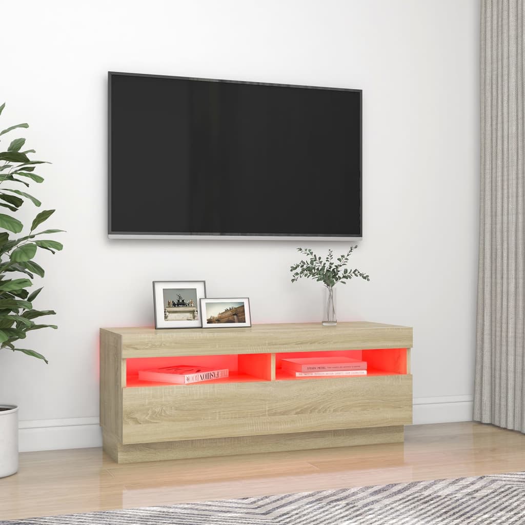 vidaXL Comodă TV cu lumini LED, stejar sonoma, 100x35x40 cm