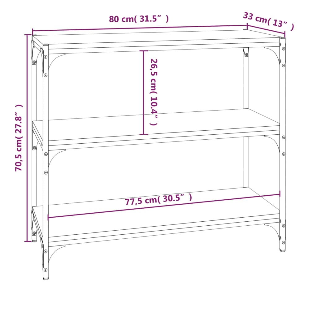 vidaXL Raft cărți stejar fumuriu 80x33x70,5 cm, lemn prelucrat și oțel