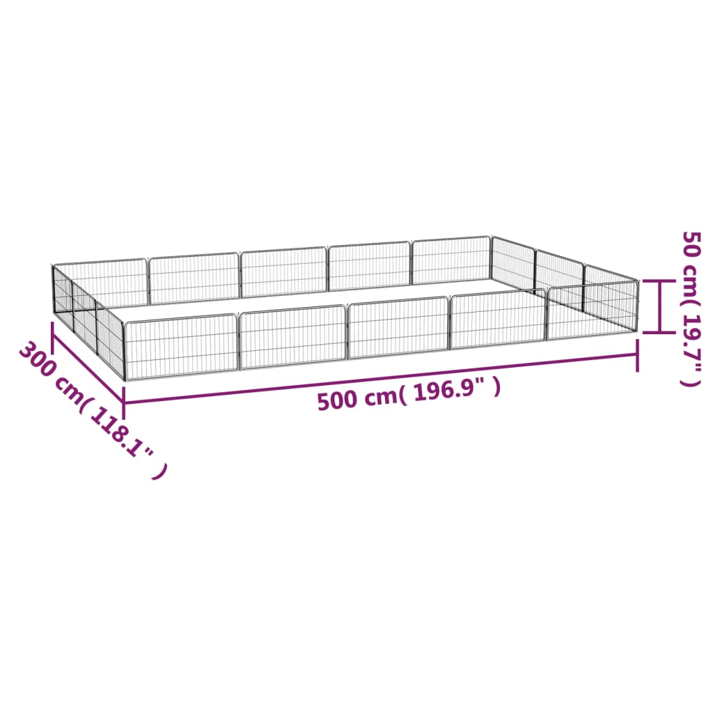 vidaXL Țarc câini 16 panouri negru 100x50 cm oțel vopsit electrostatic