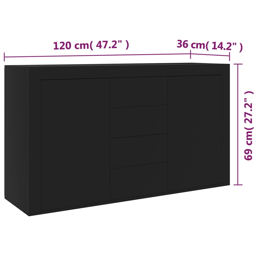 vidaXL Dulap, negru, 120x36x69 cm, lemn prelucrat