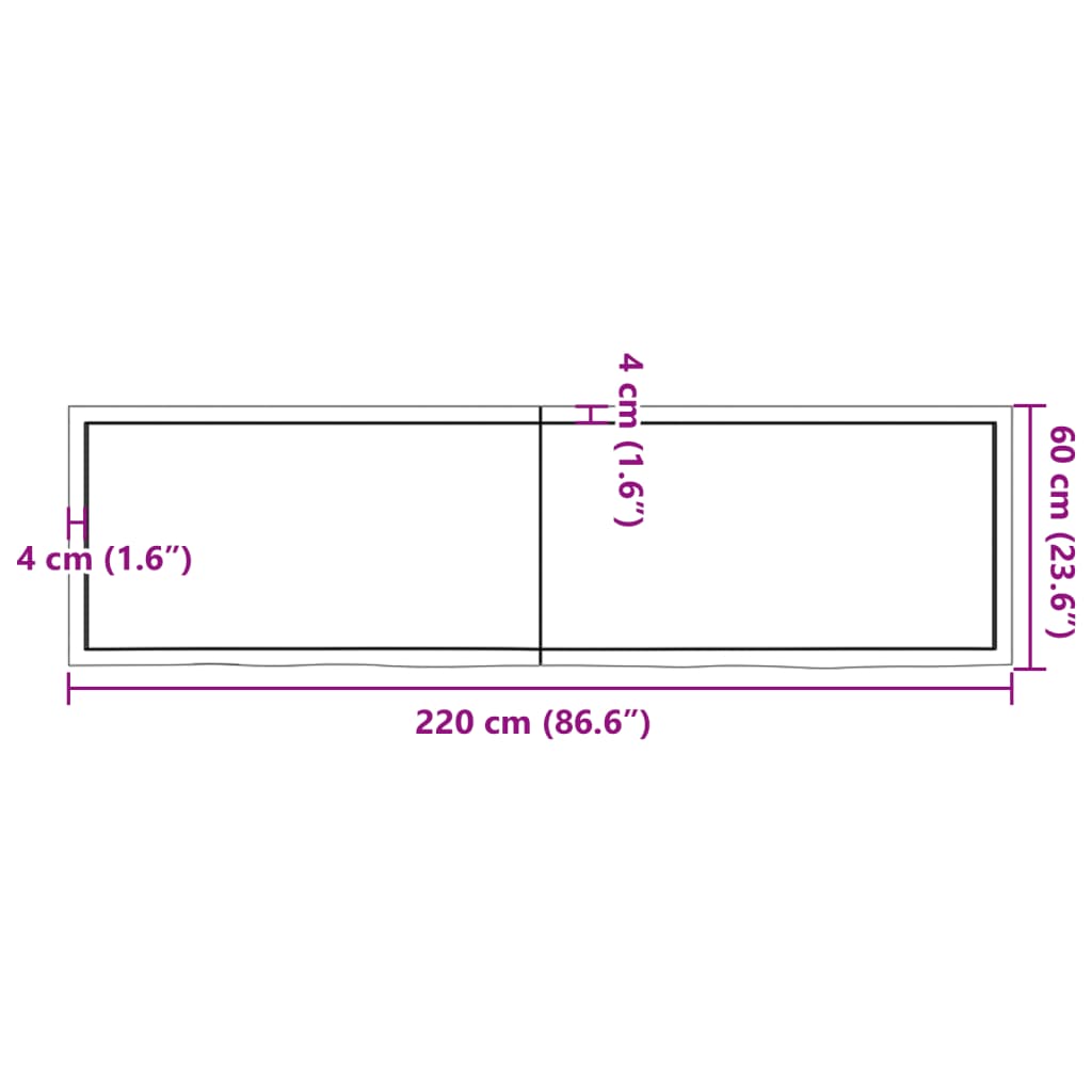 vidaXL Poliță de perete, 220x60x(2-6)cm, lemn masiv de stejar netratat