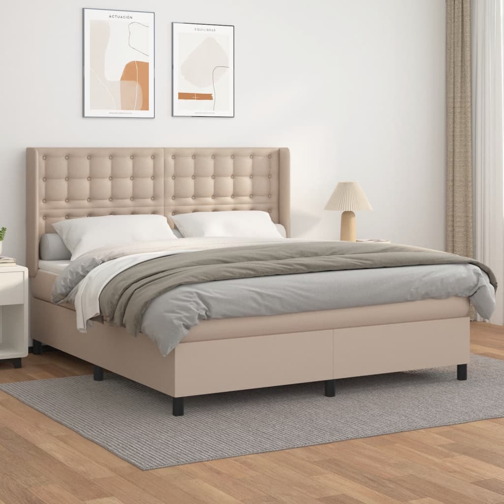 vidaXL Pat box spring cu saltea, cappuccino, 160x200cm piele ecologică