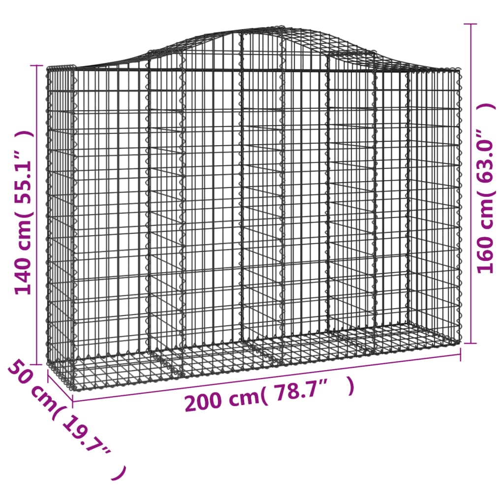 vidaXL Coșuri gabion arcuite 5 buc, 200x50x140/160 cm, fier galvanizat