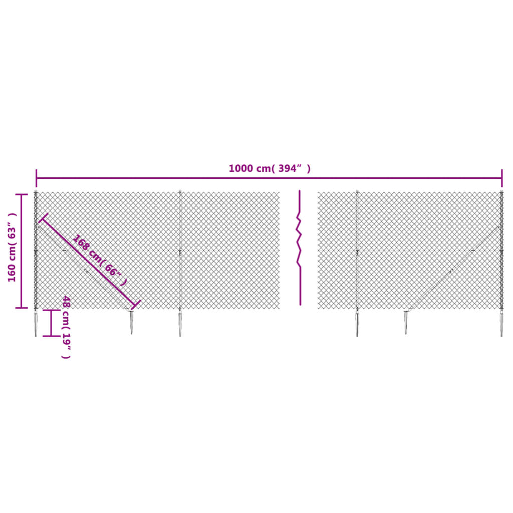 vidaXL Gard plasă de sârmă cu țăruși de fixare, verde, 1,6x10 m