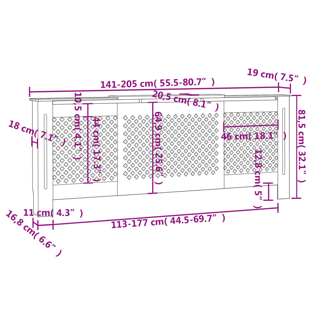 vidaXL Mască pentru calorifer, alb, 205 cm, MDF