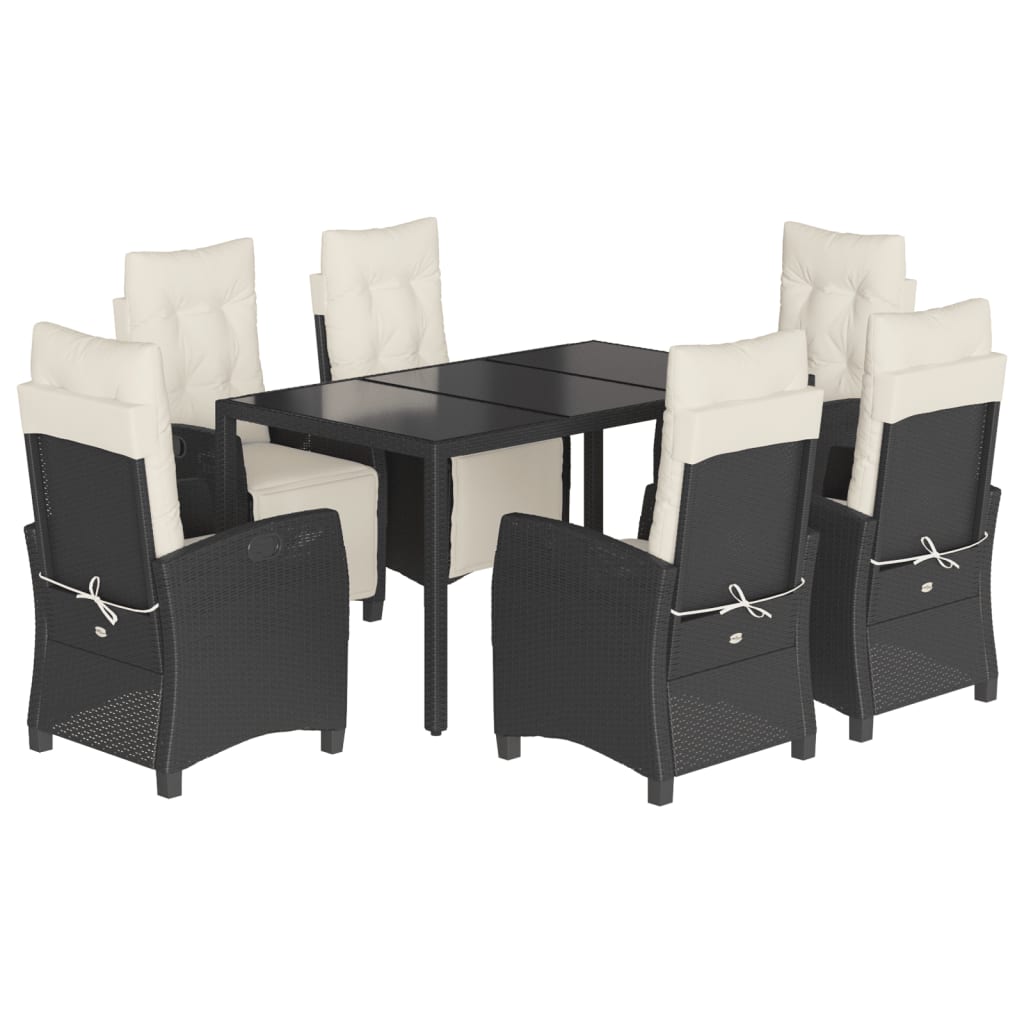 vidaXL Set mobilier de grădină cu perne, 7 piese, negru, poliratan