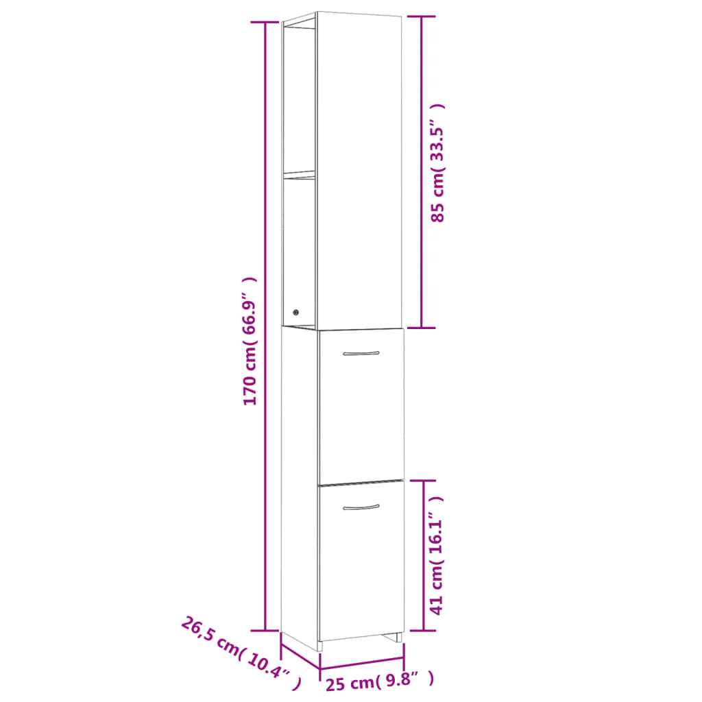 vidaXL Dulap de baie, stejar maro, 25x26,5x170 cm, lemn prelucrat