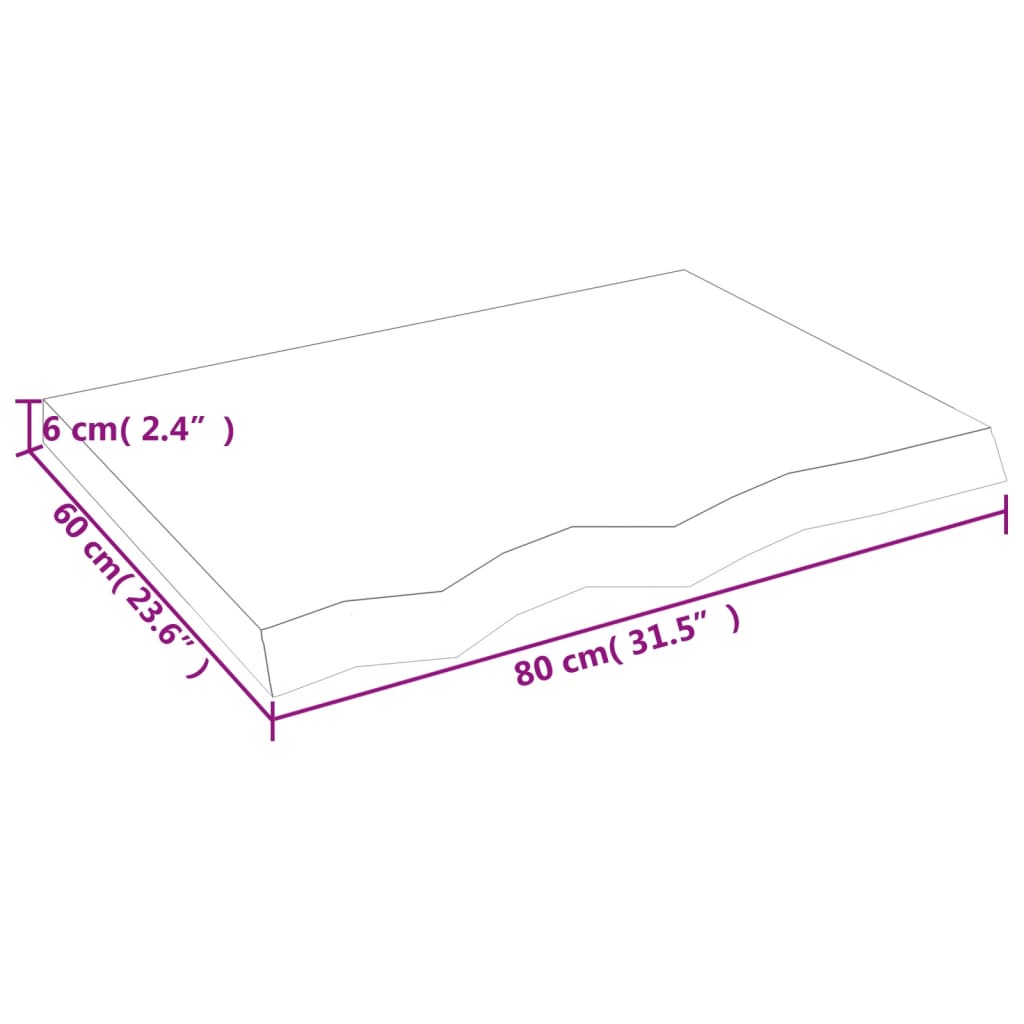 vidaXL Blat de masă, 80x60x(2-6) cm, lemn masiv de stejar netratat