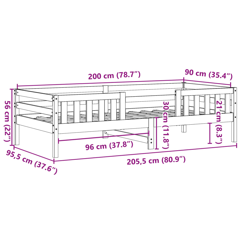 vidaXL Cadru de pat fără saltea, alb, 90x200 cm, lemn masiv pin