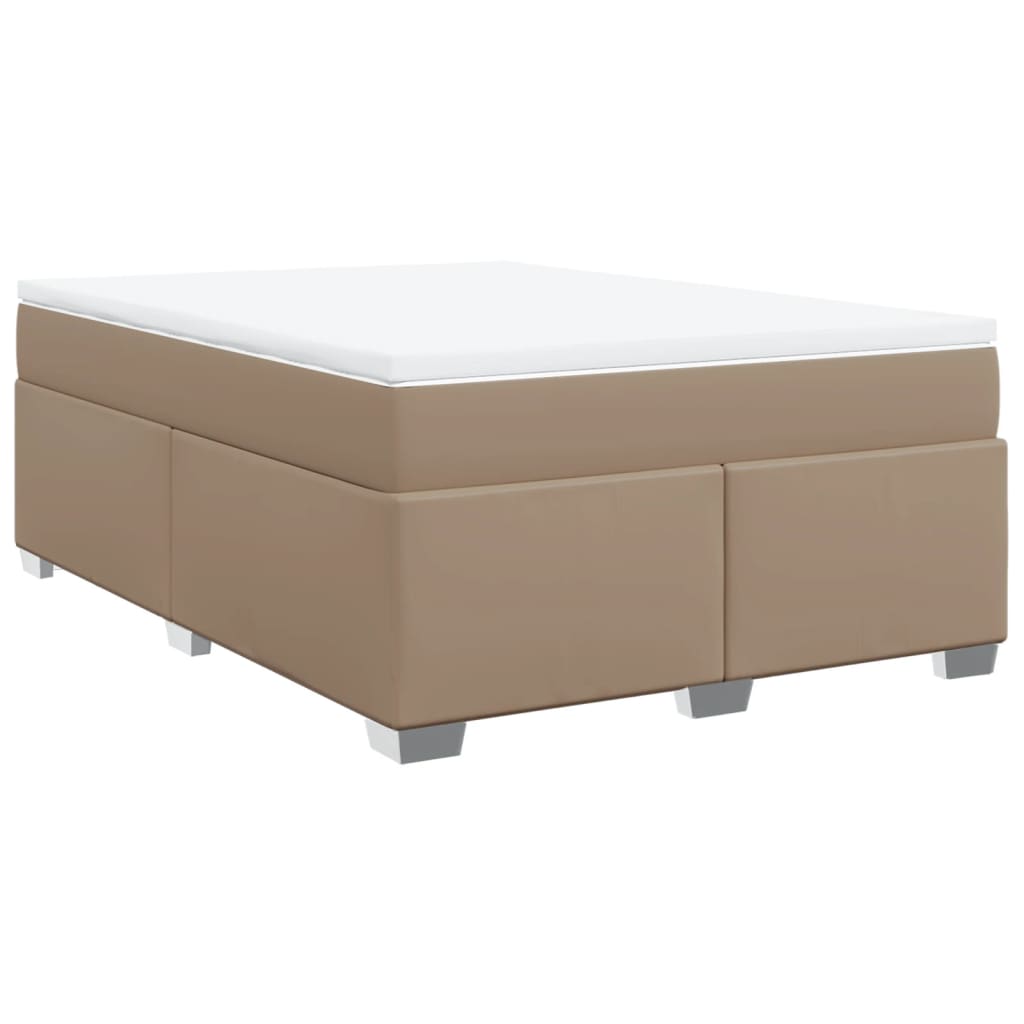 vidaXL Pat box spring cu saltea, cappuccino, 140x200cm piele ecologică