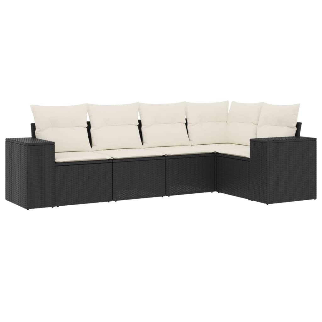 vidaXL Set mobilier de grădină cu perne, 5 piese, negru, poliratan