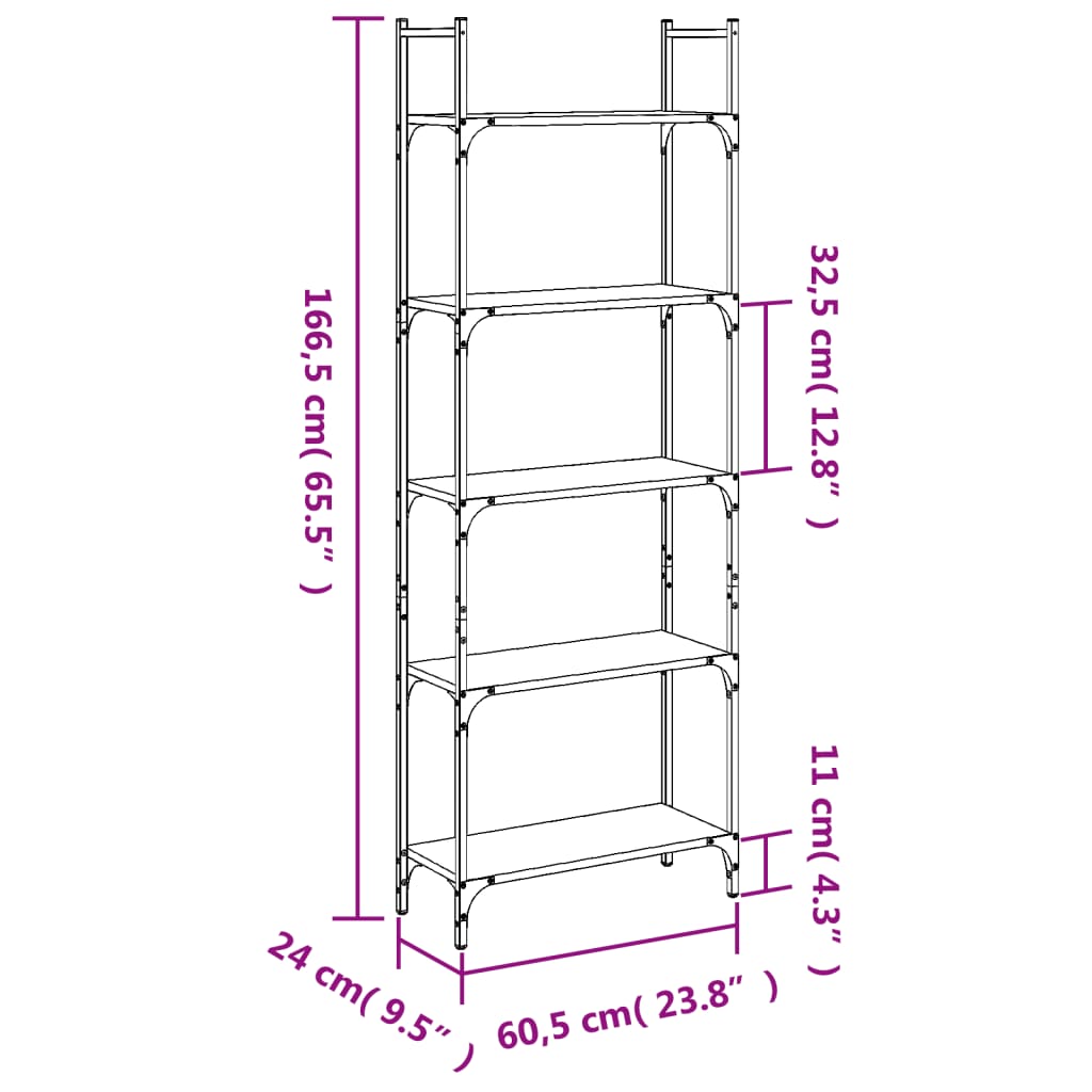 vidaXL Bibliotecă 5 niveluri, stejar sonoma, 60,5x24x166,5 cm