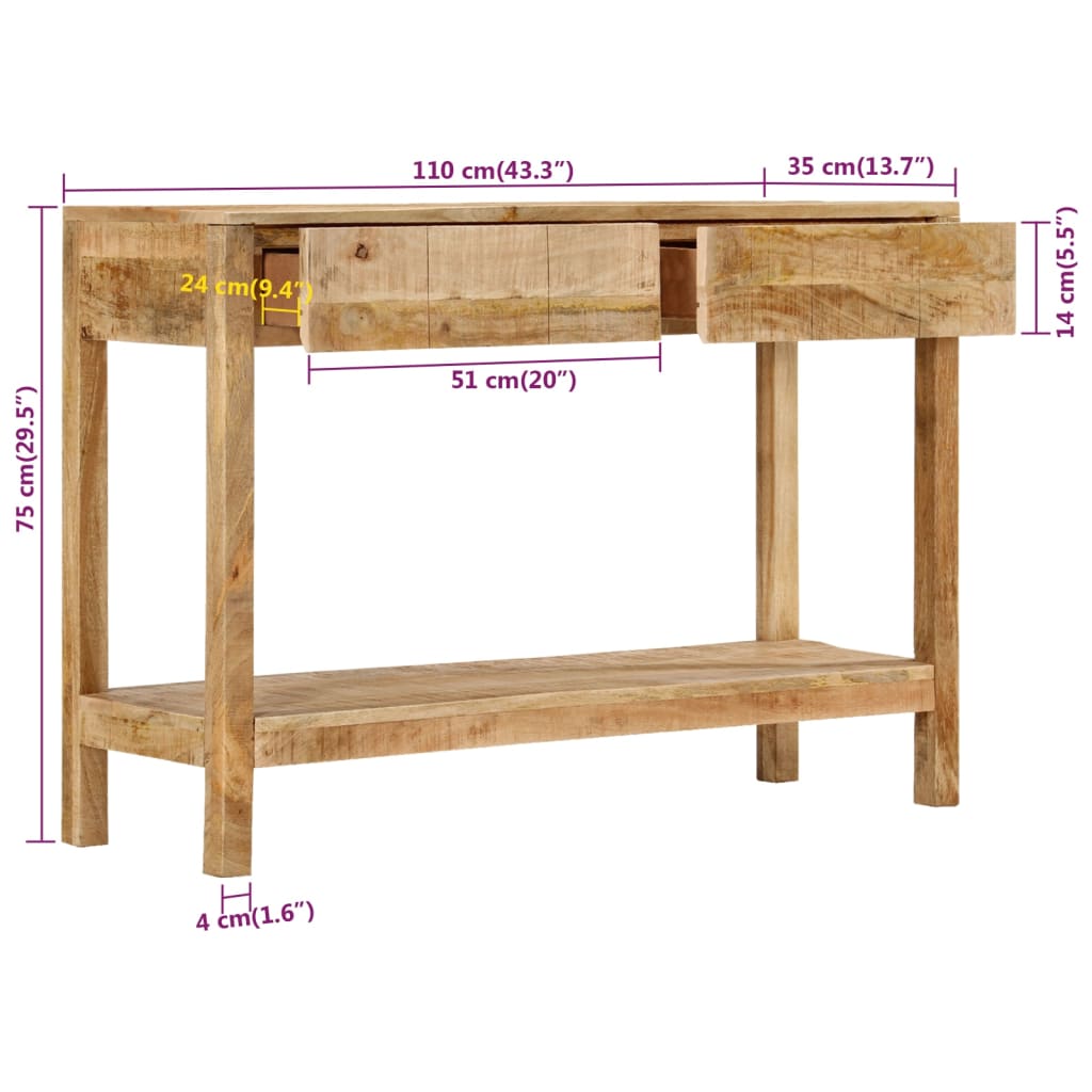 vidaXL Consolă cu 2 sertare, 110x35x75 cm, lemn masiv de mango