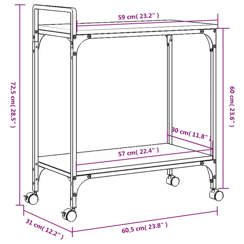 vidaXLCărucior de bucătărie stejar fumuriu60,5x31x72,5cm lemnprelucrat