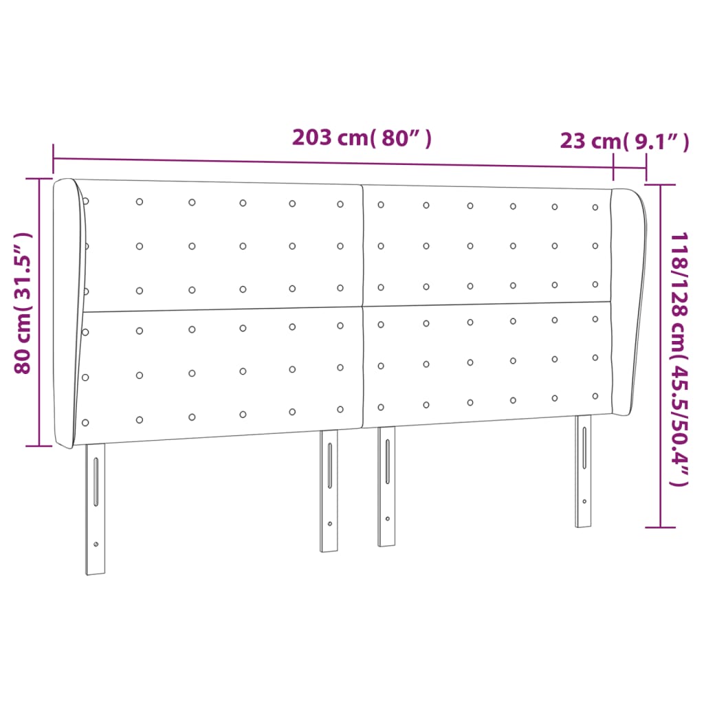 vidaXL Tăblie de pat cu aripioare gri închis 203x23x118/128 cm catifea