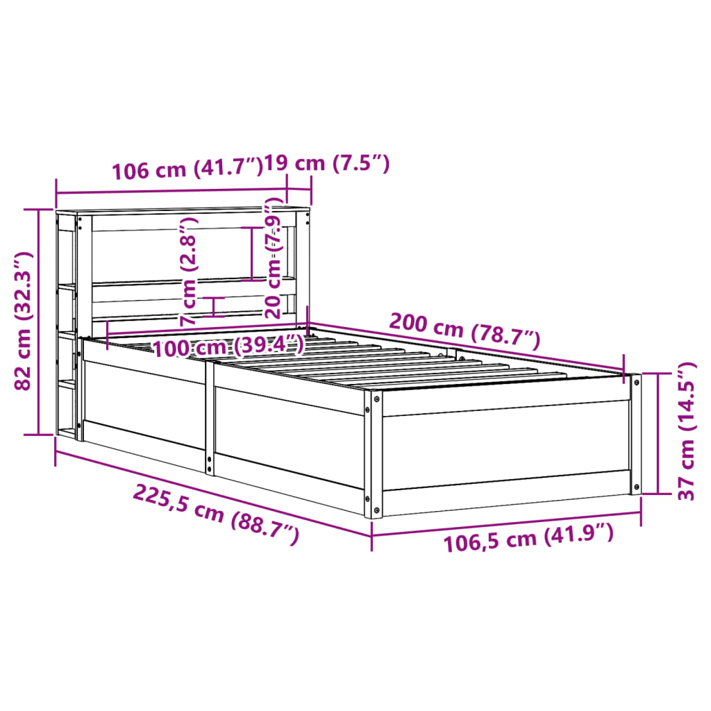 vidaXL Cadru de pat cu tăblie, alb, 100x200 cm, lemn masiv pin