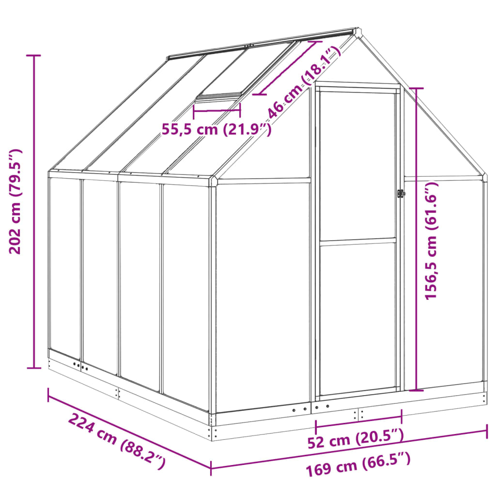 vidaXL Sere cu cadru de bază, argintiu, 224x169x202 cm, aluminiu