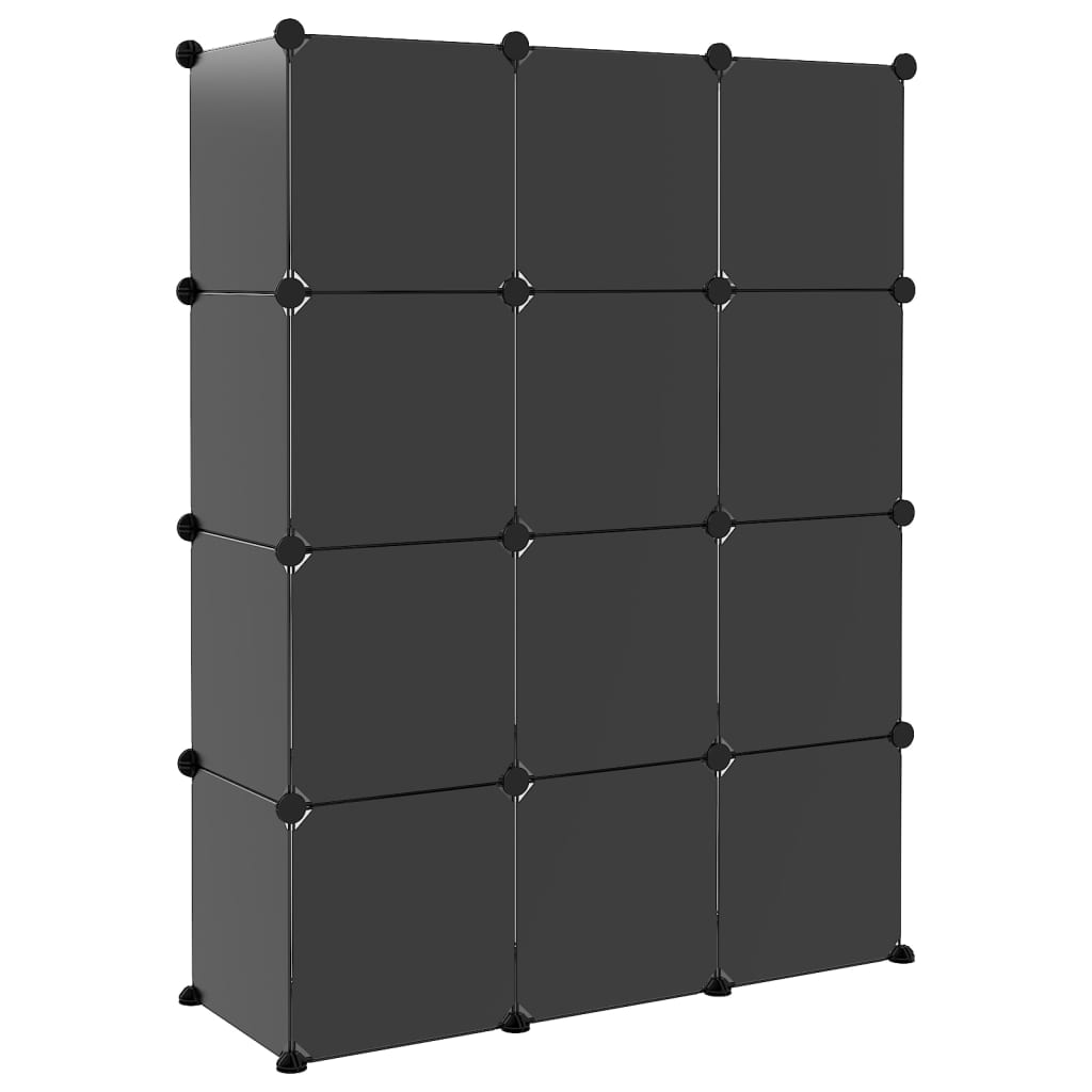 vidaXL Organizator cub de depozitare cu uși, 12 cuburi, negru, PP