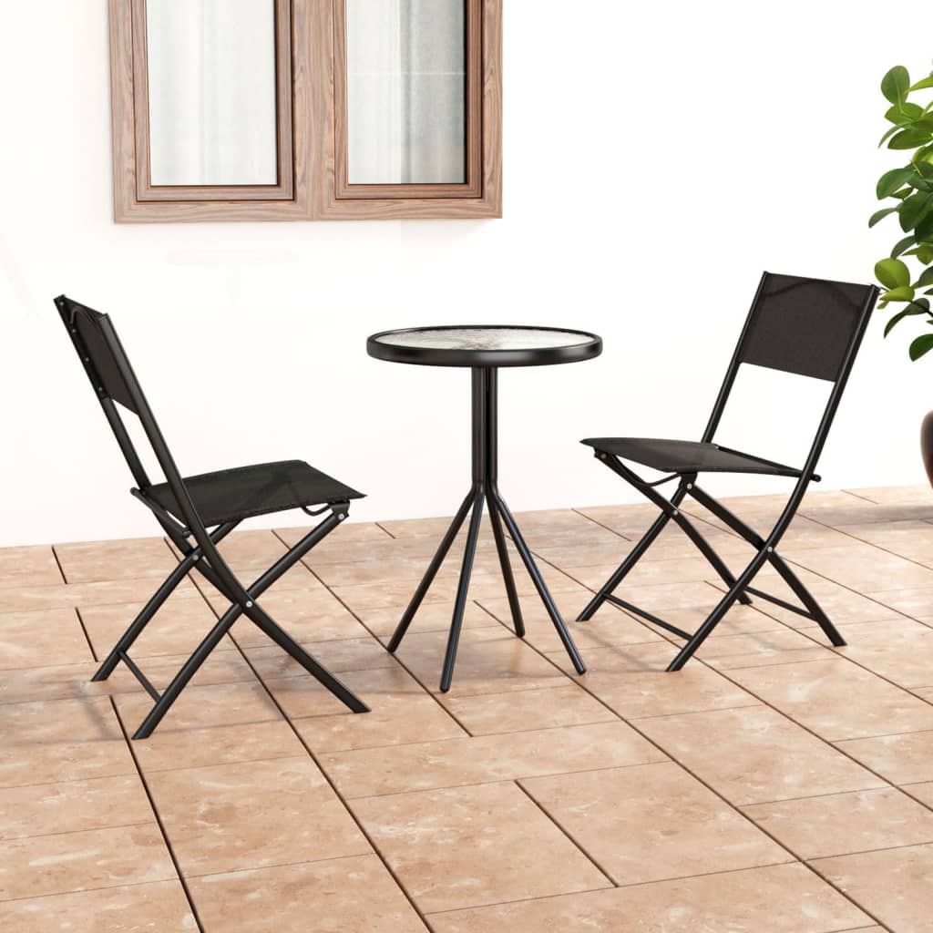 vidaXL Set mobilier bistro, 3 piese, negru, oțel