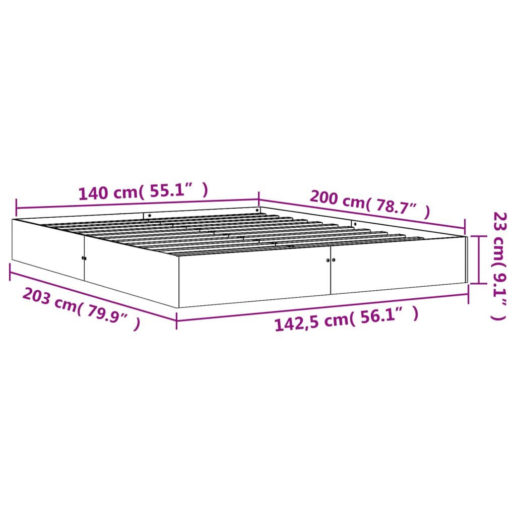 vidaXL Cadru de pat fără saltea, maro ceruit 140x200 cm lemn masiv pin