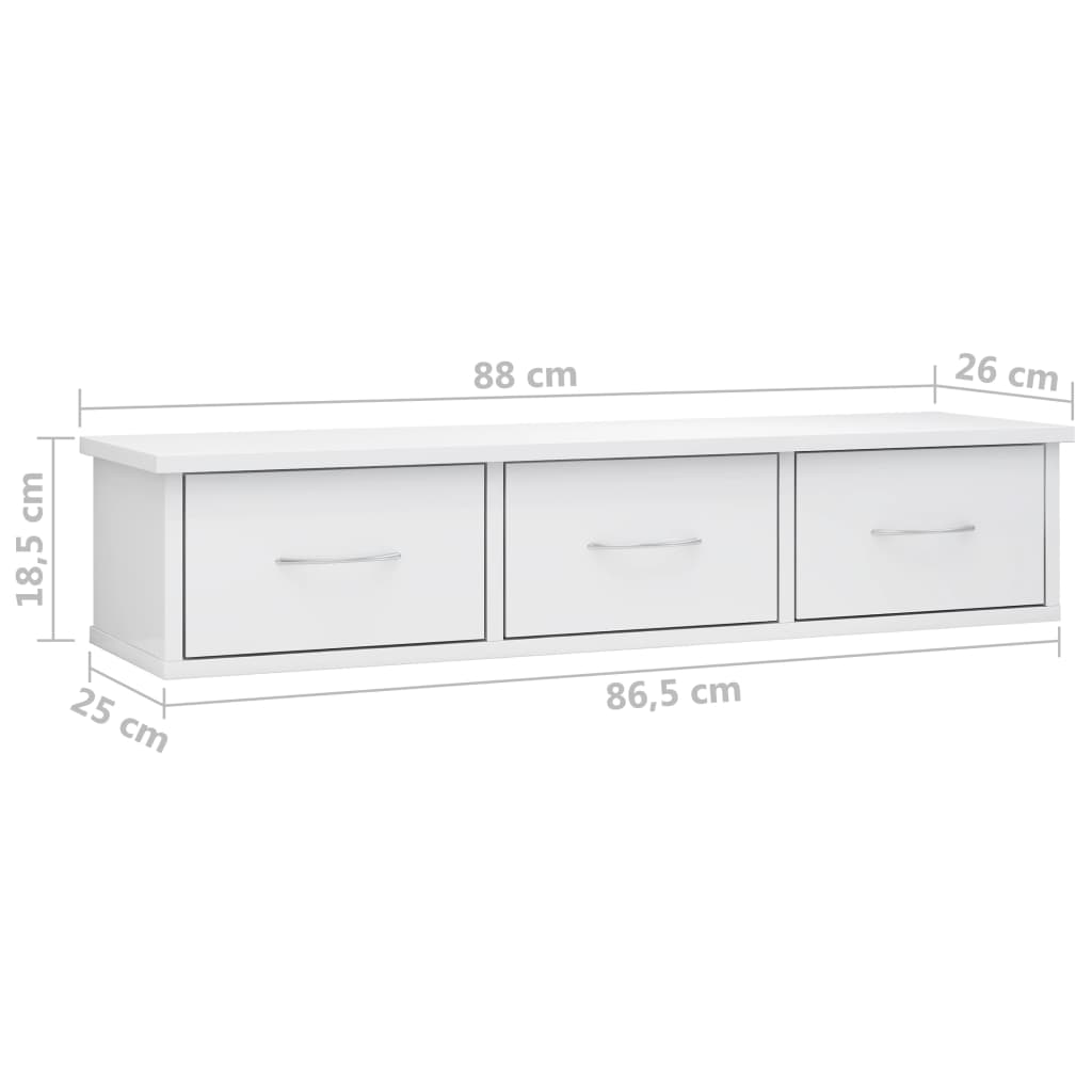 vidaXL Dulap de perete cu sertare, alb extralucios, 88x26x18,5 cm