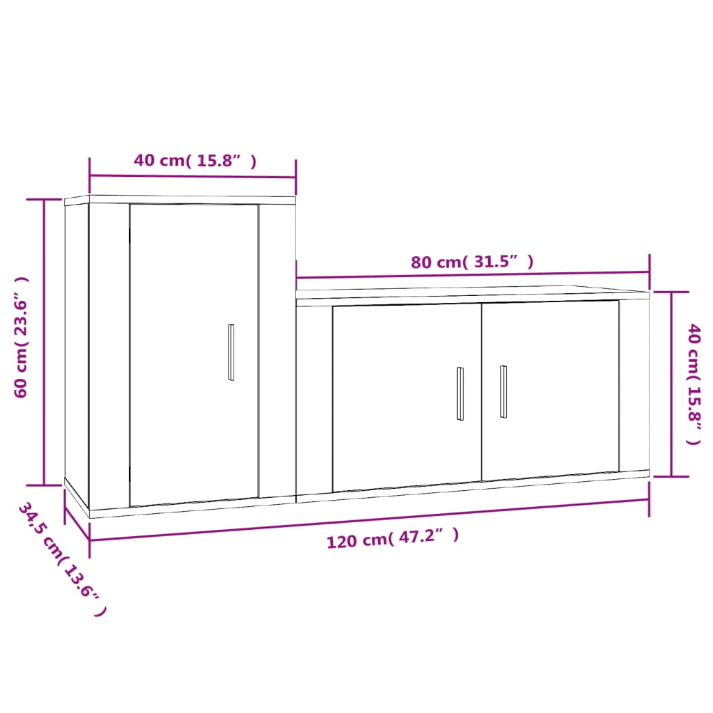 vidaXL Set dulap TV, 2 piese, gri beton, lemn prelucrat