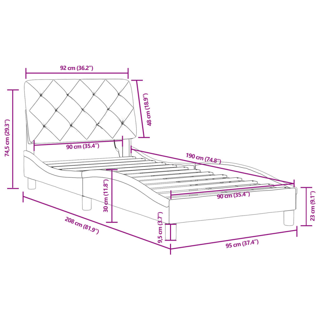 vidaXL Cadru de pat cu lumini LED, albastru, 90x190 cm, catifea