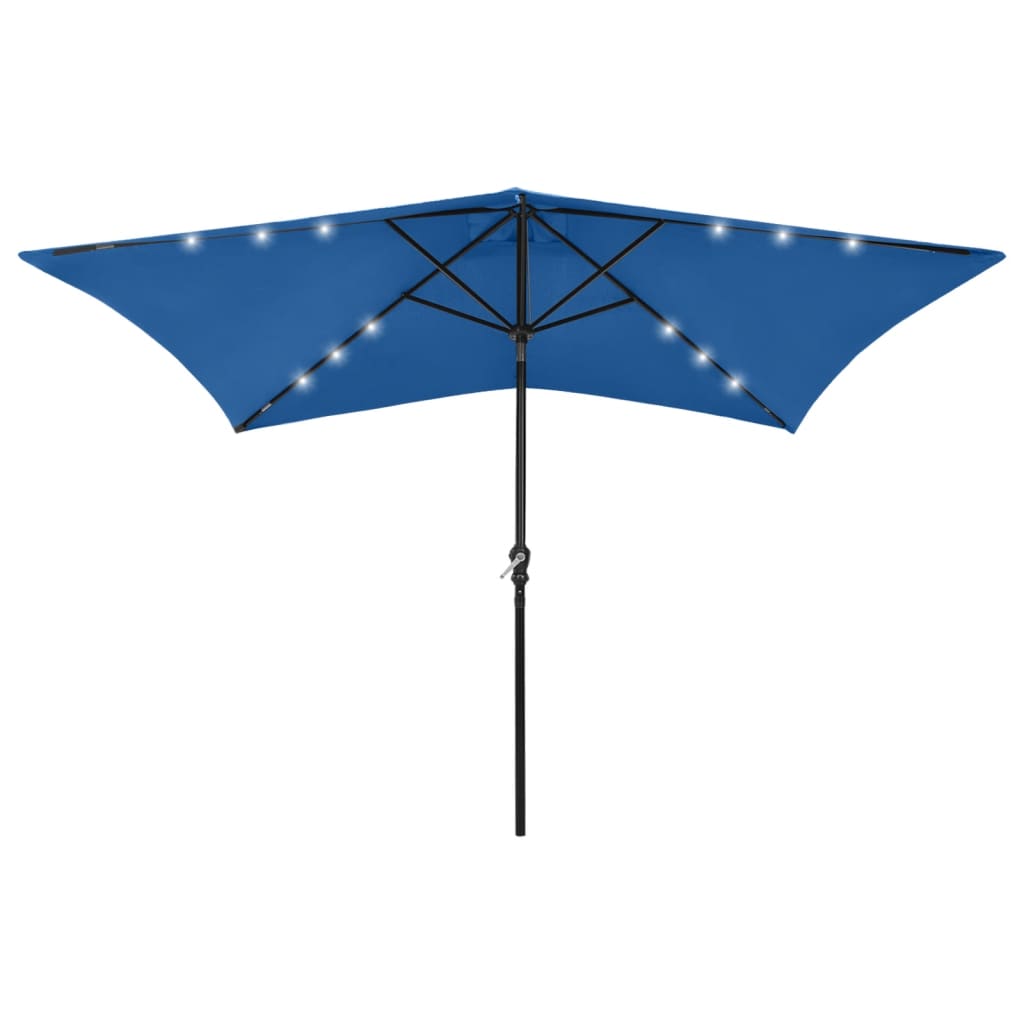 vidaXL Umbrelă de soare cu stâlp din oțel & LED-uri, albastru, 2x3 m