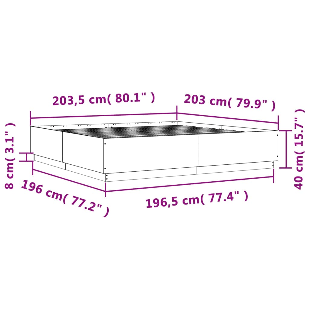 vidaXL Cadru de pat cu LED stejar sonoma 200x200 cm lemn prelucrat