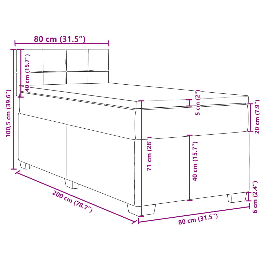 vidaXL Pat continental cu saltea, gri deschis, 80x200 cm, catifea