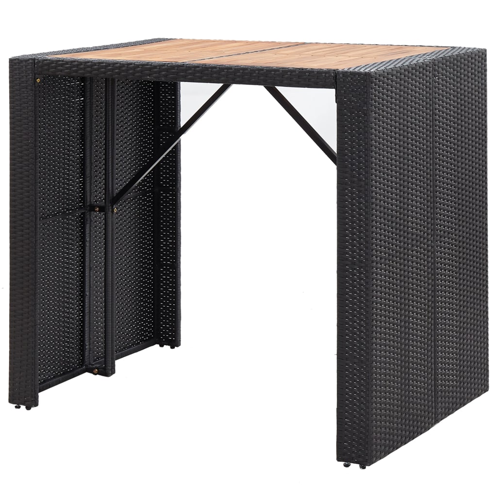 vidaXL Set mobilier de exterior 5 piese, negru, poliratan, lemn acacia