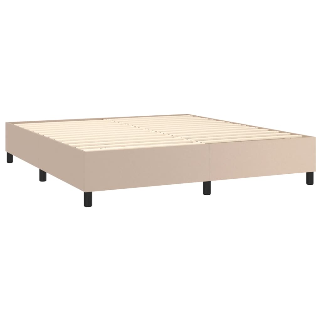 vidaXL Pat box spring cu saltea, cappuccino, 160x200cm piele ecologică