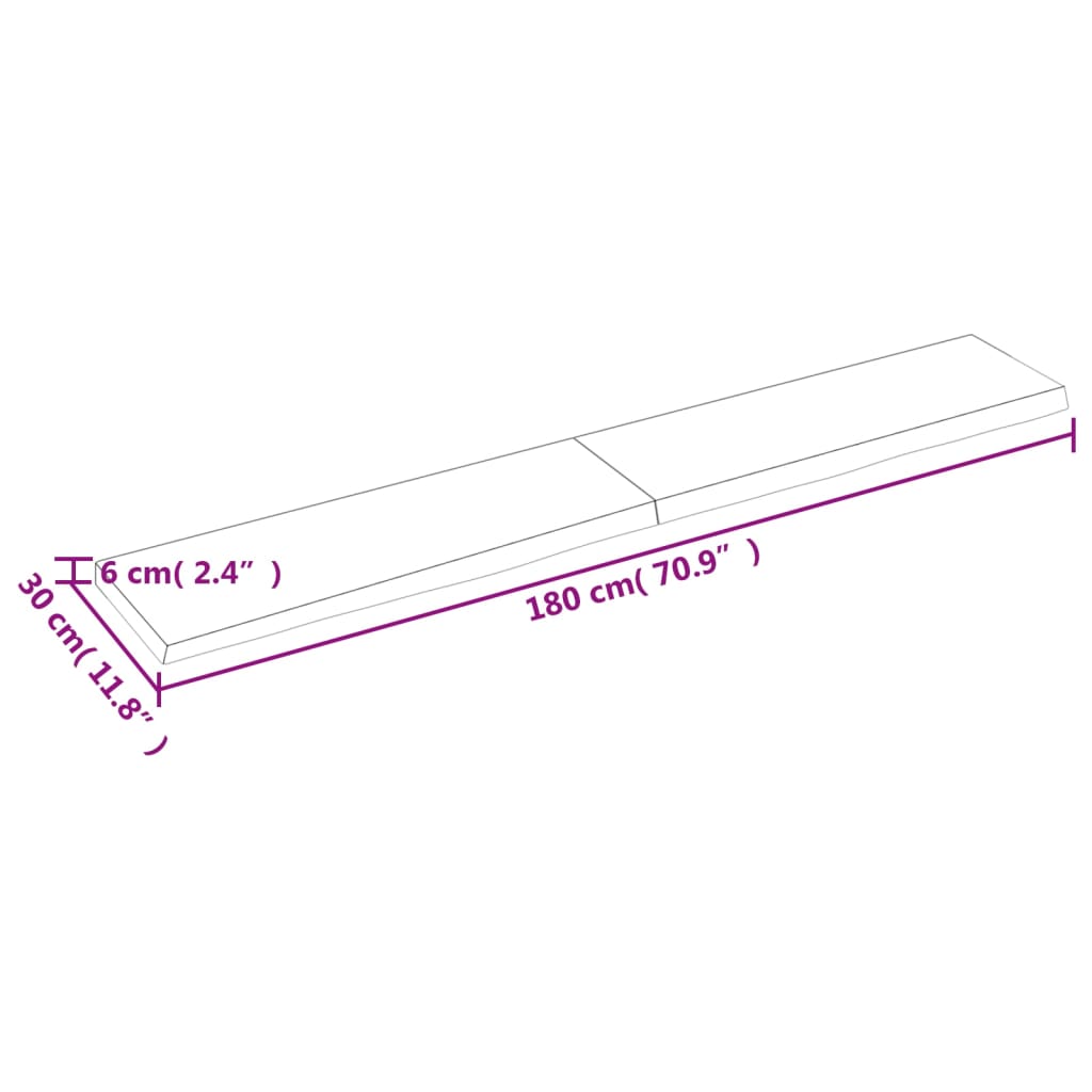 vidaXL Blat de baie, 180x30x(2-6) cm, lemn masiv netratat