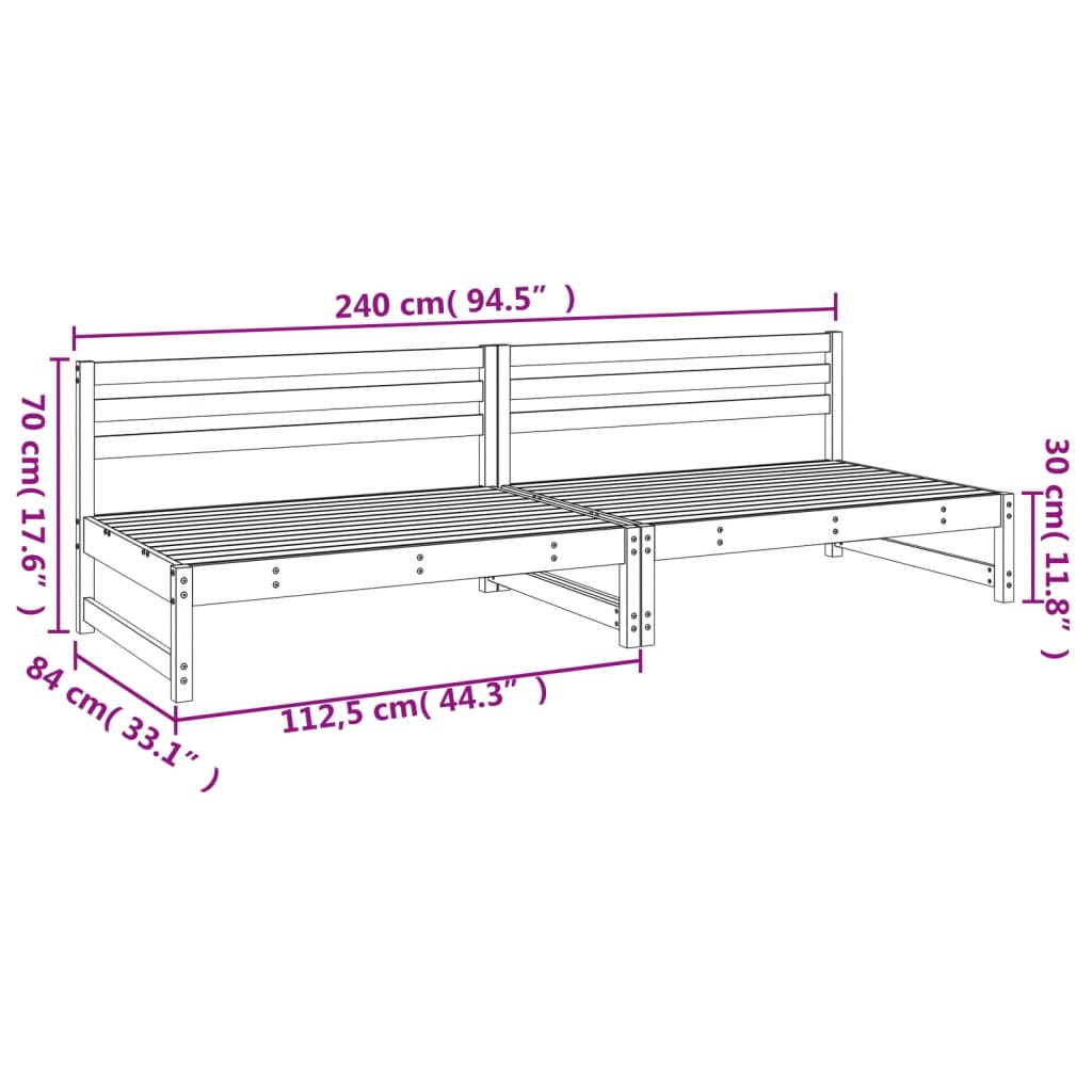 vidaXL Canapele de mijloc grădină 2 buc. alb 120x80 cm lemn masiv pin