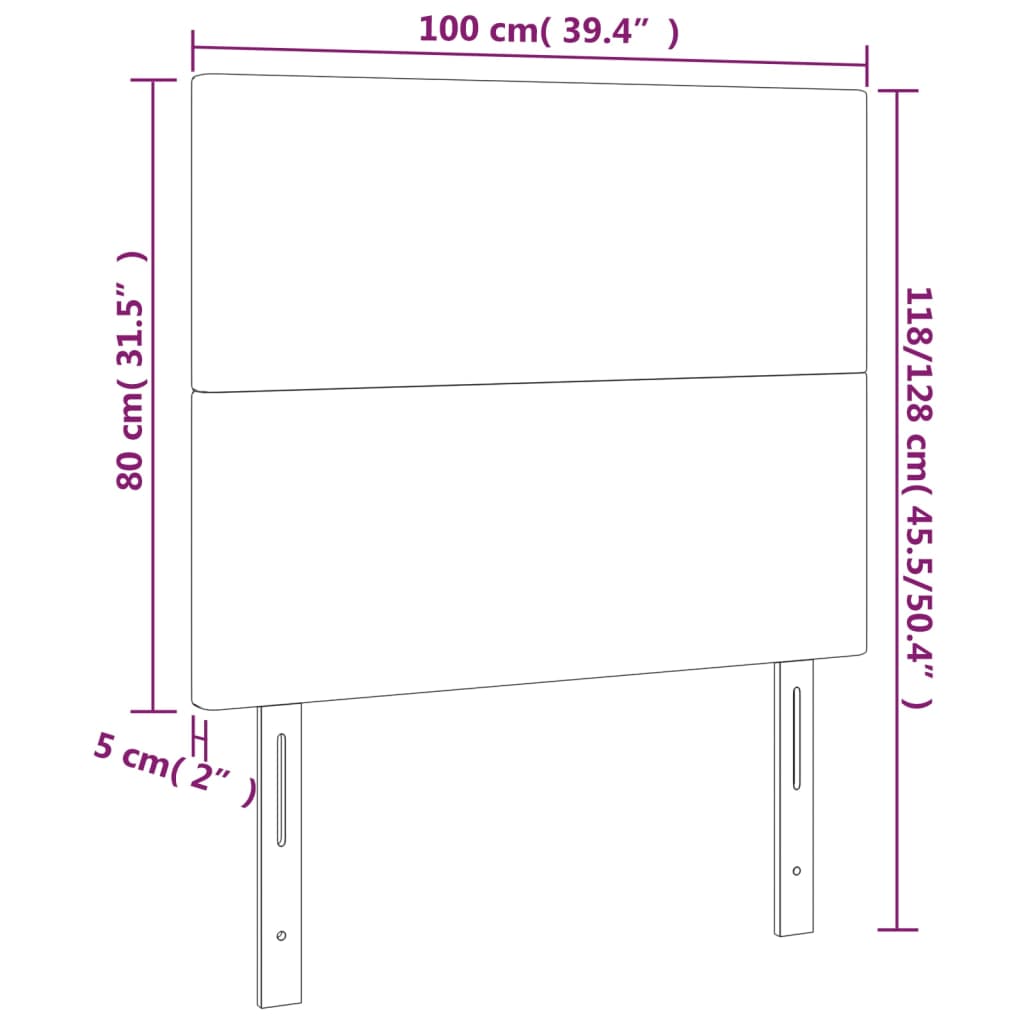 vidaXL Tăblie de pat cu LED, gri, 100x5x118/128 cm, piele ecologică