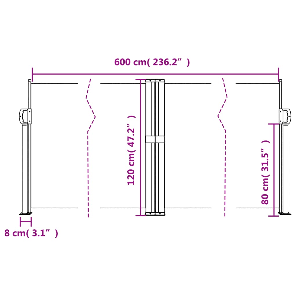 vidaXL Copertină laterală retractabilă, roșu, 120 x 600 cm