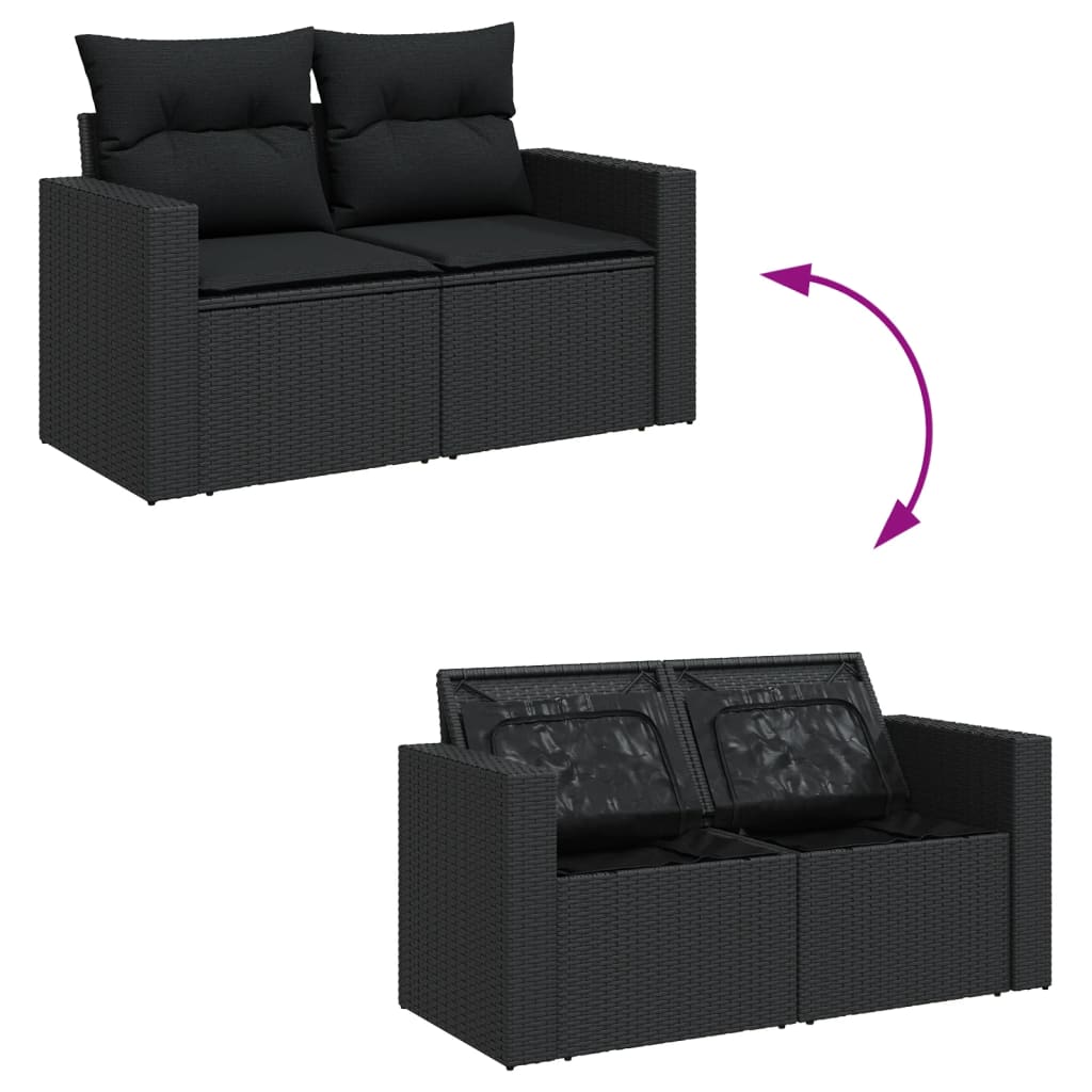 vidaXL Set canapele de grădină, 12 piese, cu perne, negru, poliratan