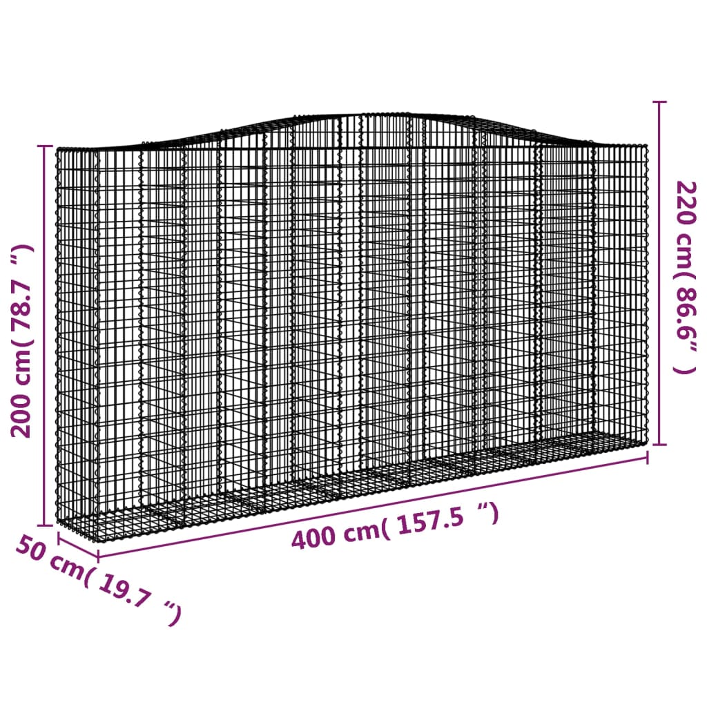 vidaXL Coșuri gabion arcuite, 8 buc 400x50x200/220 cm, fier galvanizat