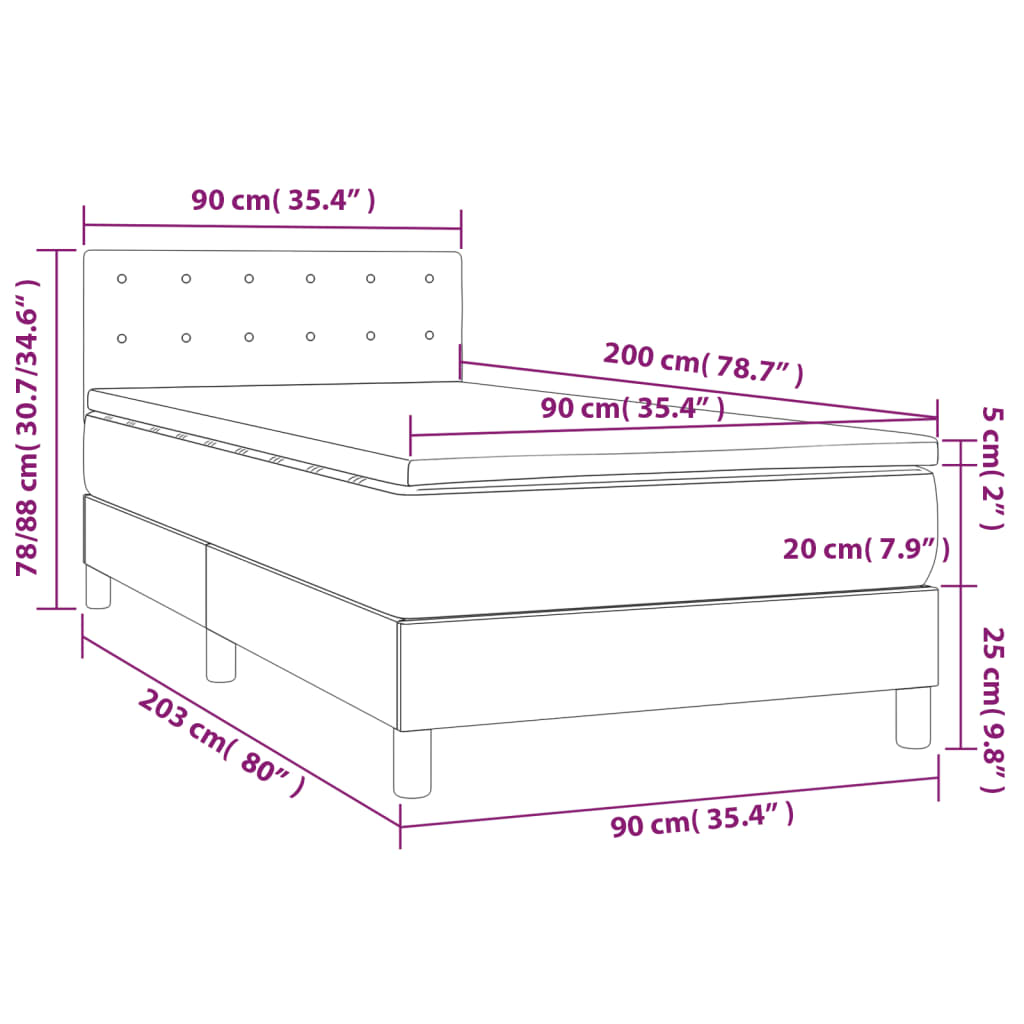 vidaXL Pat box spring cu saltea, alb, 90x200 cm, piele ecologică