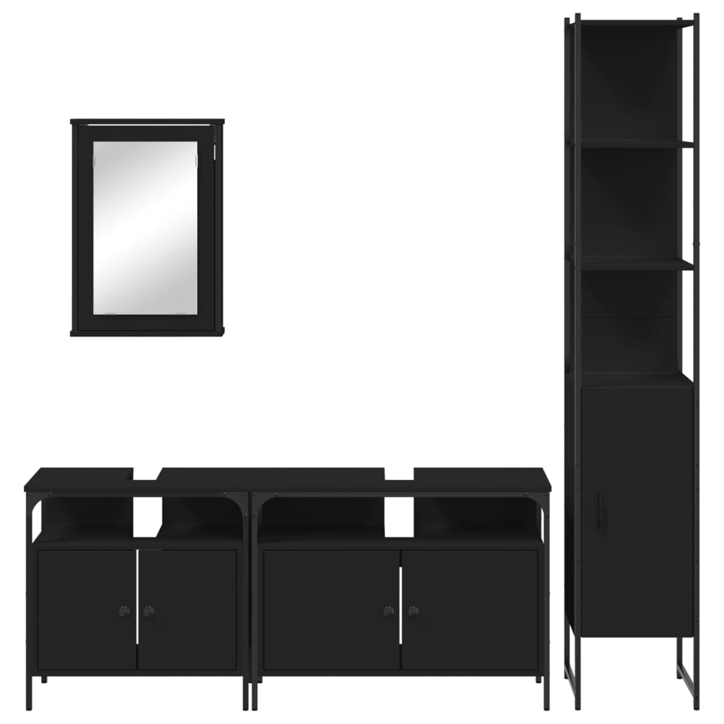 vidaXL Set mobilier de baie, 4 piese, negru, lemn prelucrat