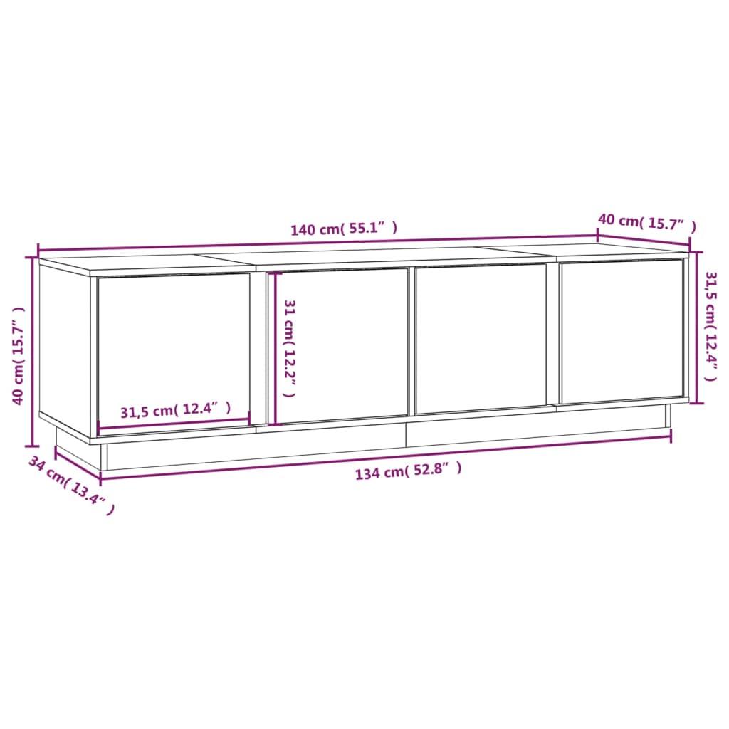 vidaXL Comodă TV, gri, 140x40x40 cm, lemn masiv de pin