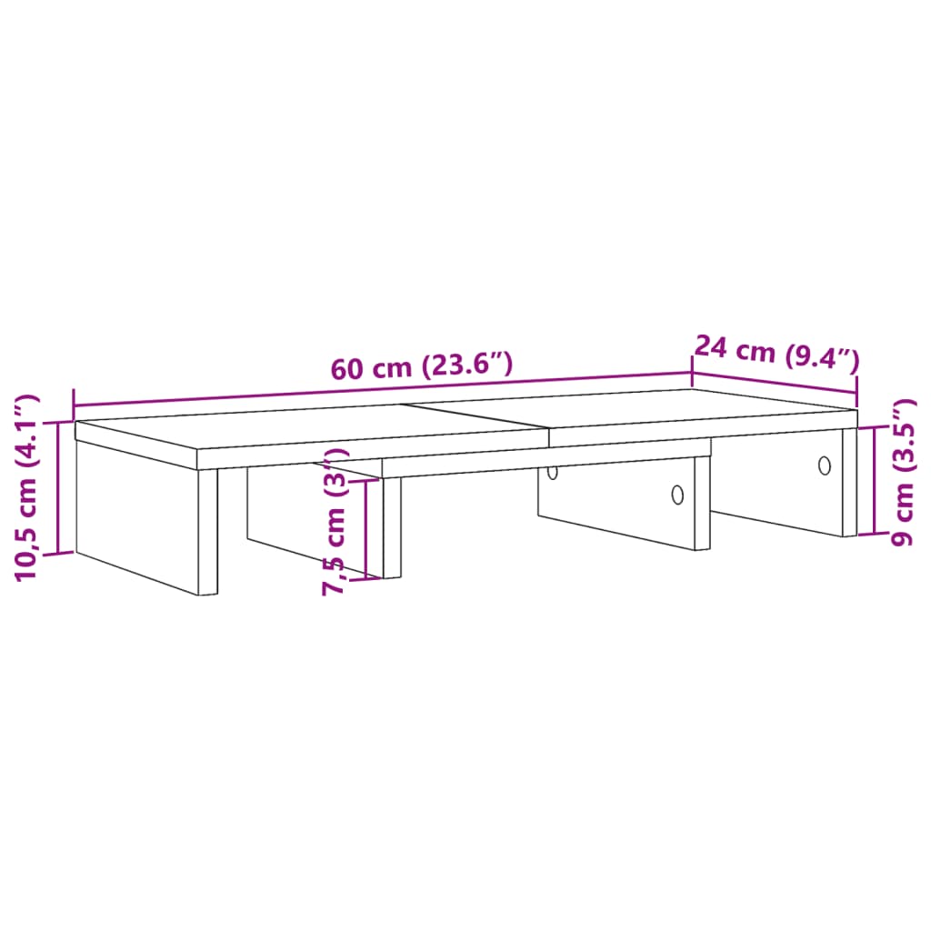 vidaXL Suport monitor reglabil, stejar fumuriu, 60x24x10,5 cm, lemn